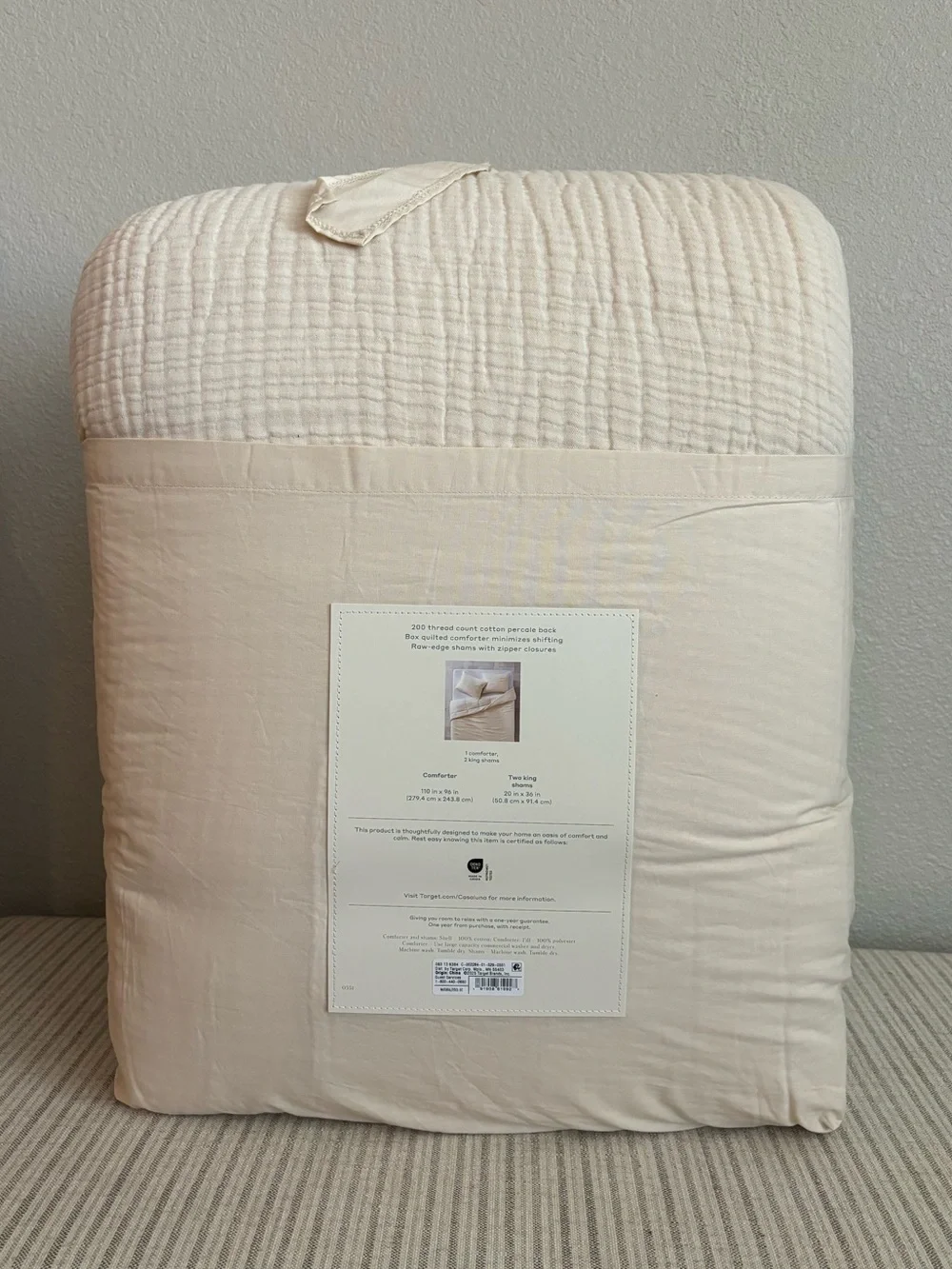 NWT King/ California King Textured Chambray Comforter & Sham Set Natural - Casal